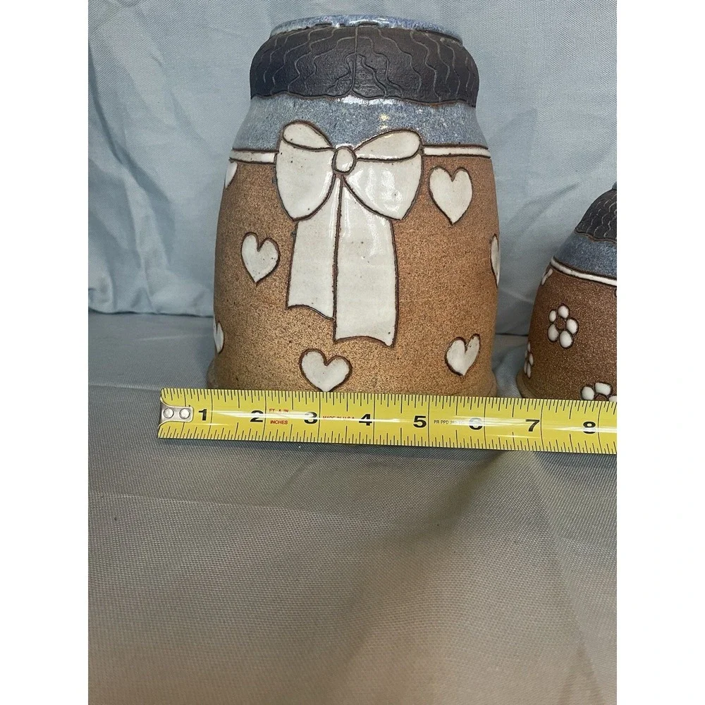 Vintage 1980's Signed Krista Hahne Native American Stoneware- Set of 3 Vases